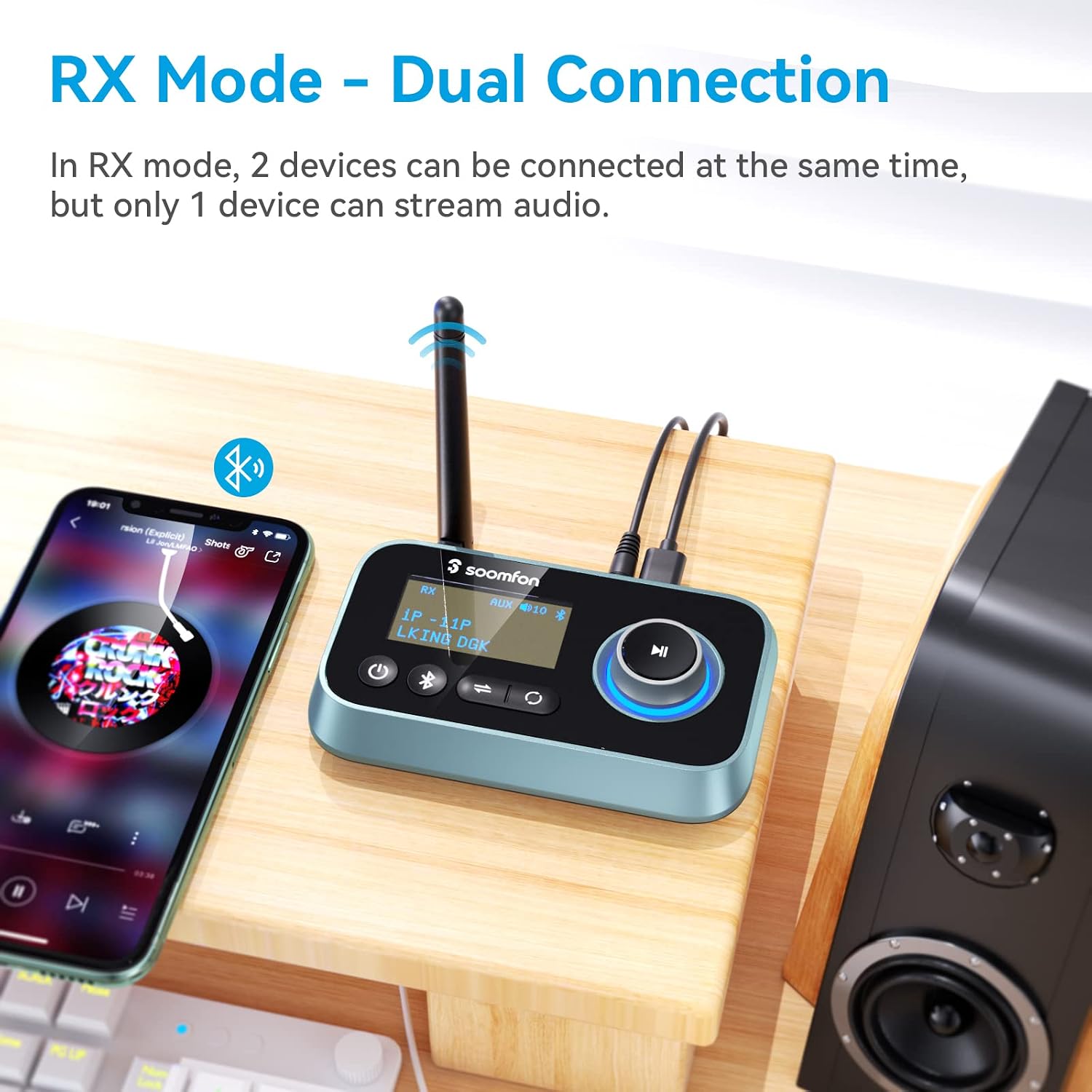 Detalle de SOOMFON Bluetooth Transmitter 3-in-1 for TV