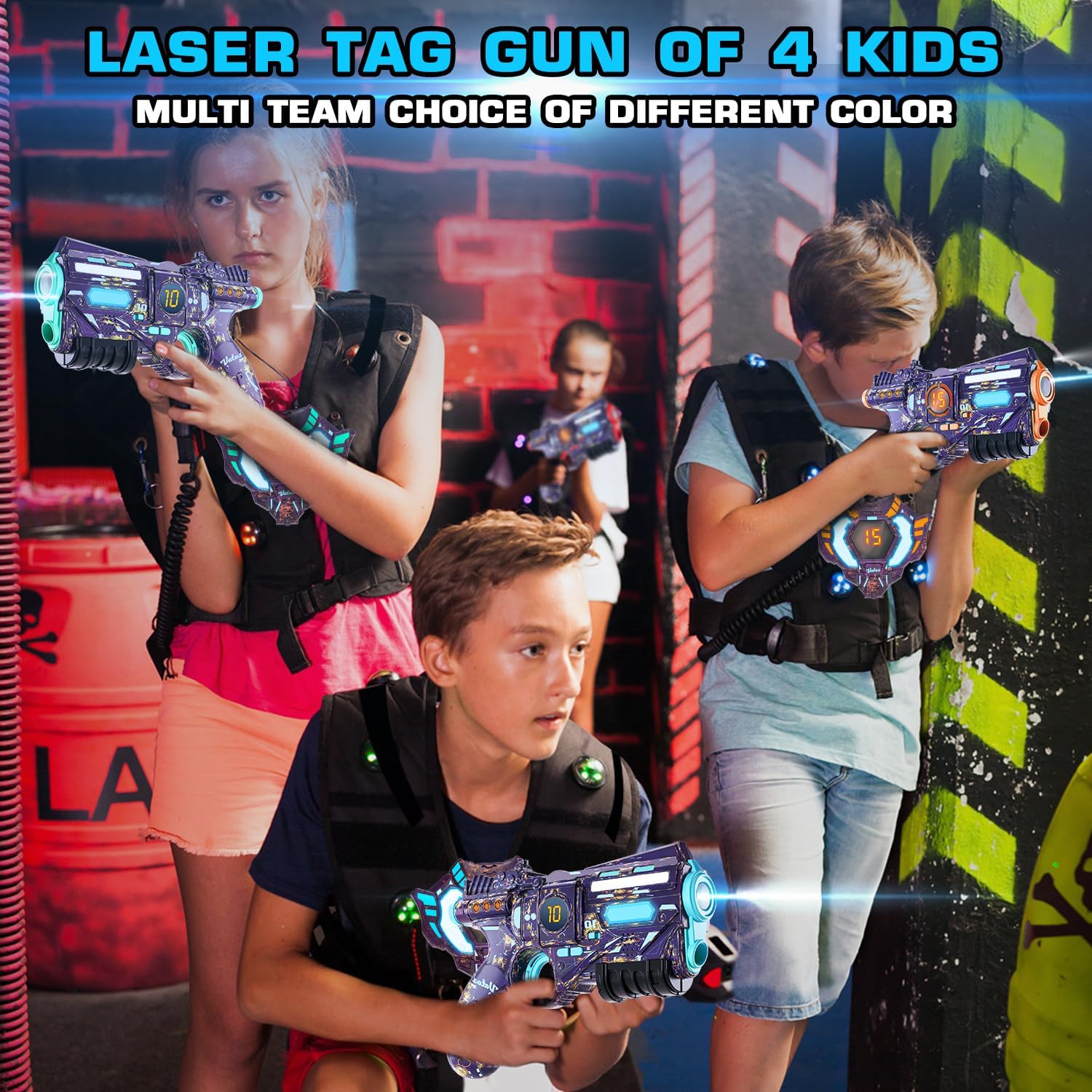 Detalle 2 de VATOS Rechargeable Real-time Data SYNC Laser Tag Set (4 guns & 4 vests) for ages 6–12