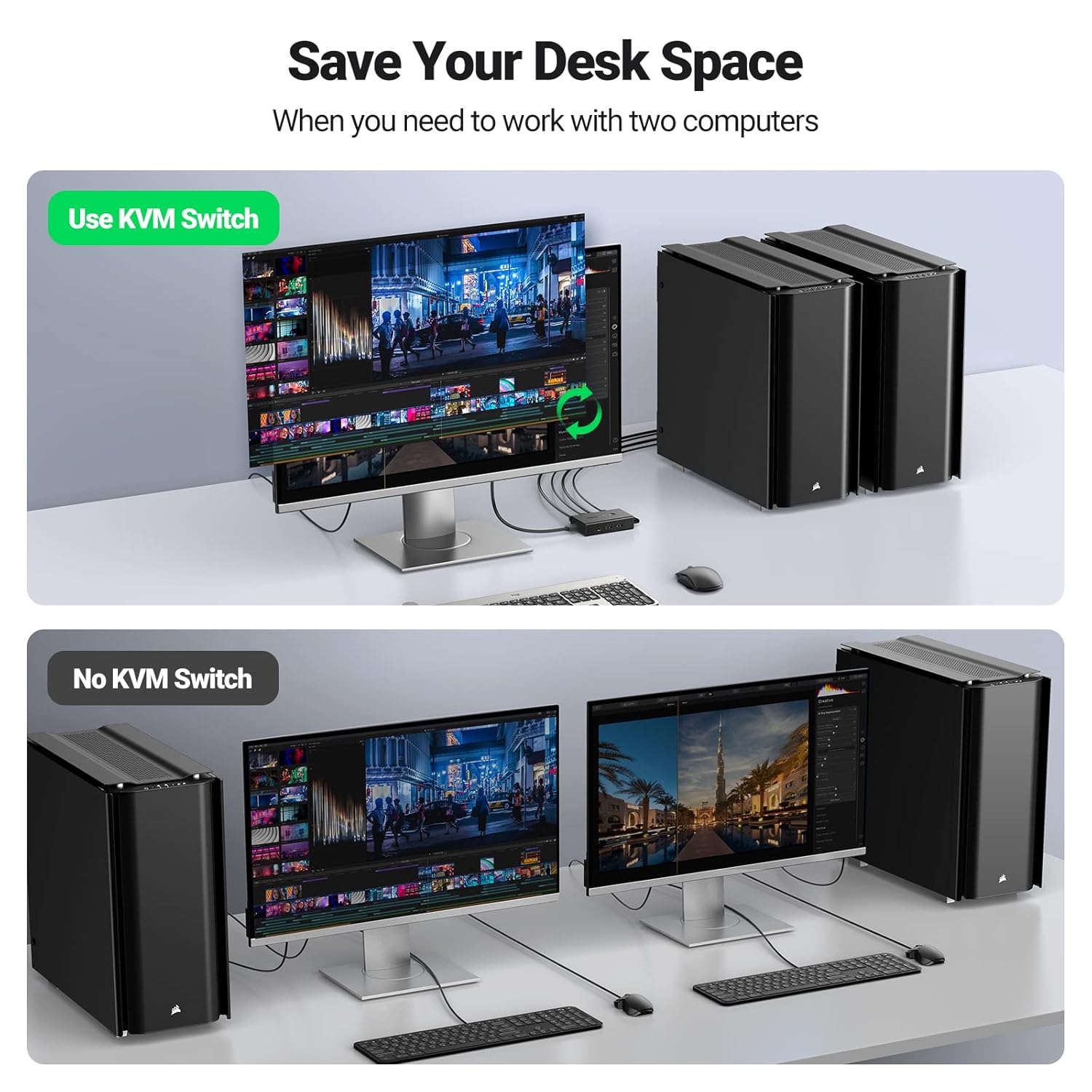 Thumbnail 3 de UGREEN KVM HDMI Switch 4K: Comparte 2 PCs en 1 Pantalla 🖥