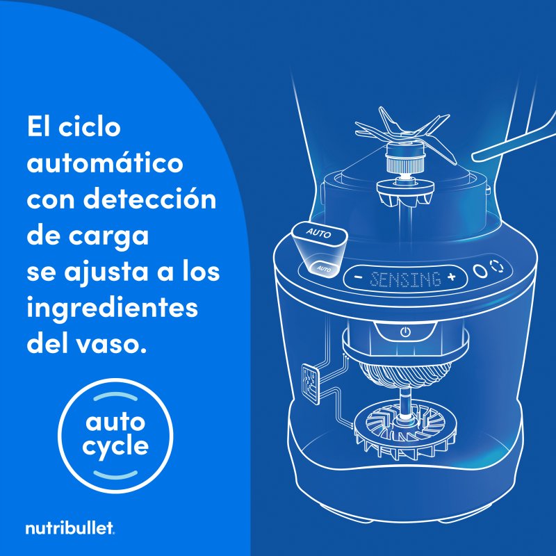 Detalle 2 de NutriBullet NBF550DG 1500W SmartSense: licuadora de alto rendimiento para batidos, cremas y masas