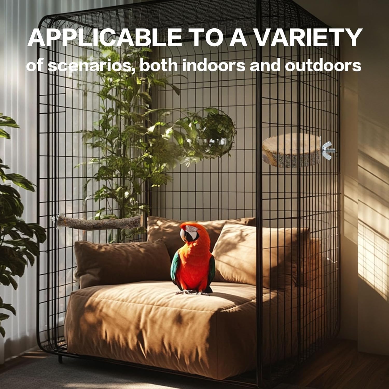 Thumbnail 6 de PERSENTU 8-Piece Natural Wooden Bird Cage Perches Set for Budgies, Cockatiels & Small Birds