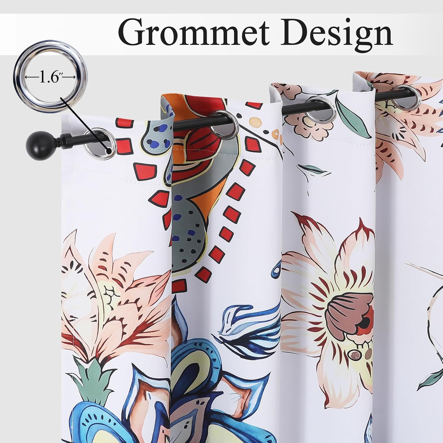 Thumbnail 6 de VEHEDE Floral Room Darkening Curtains - Boho Blue Flower, 2 Panels, 52 x 84 inches