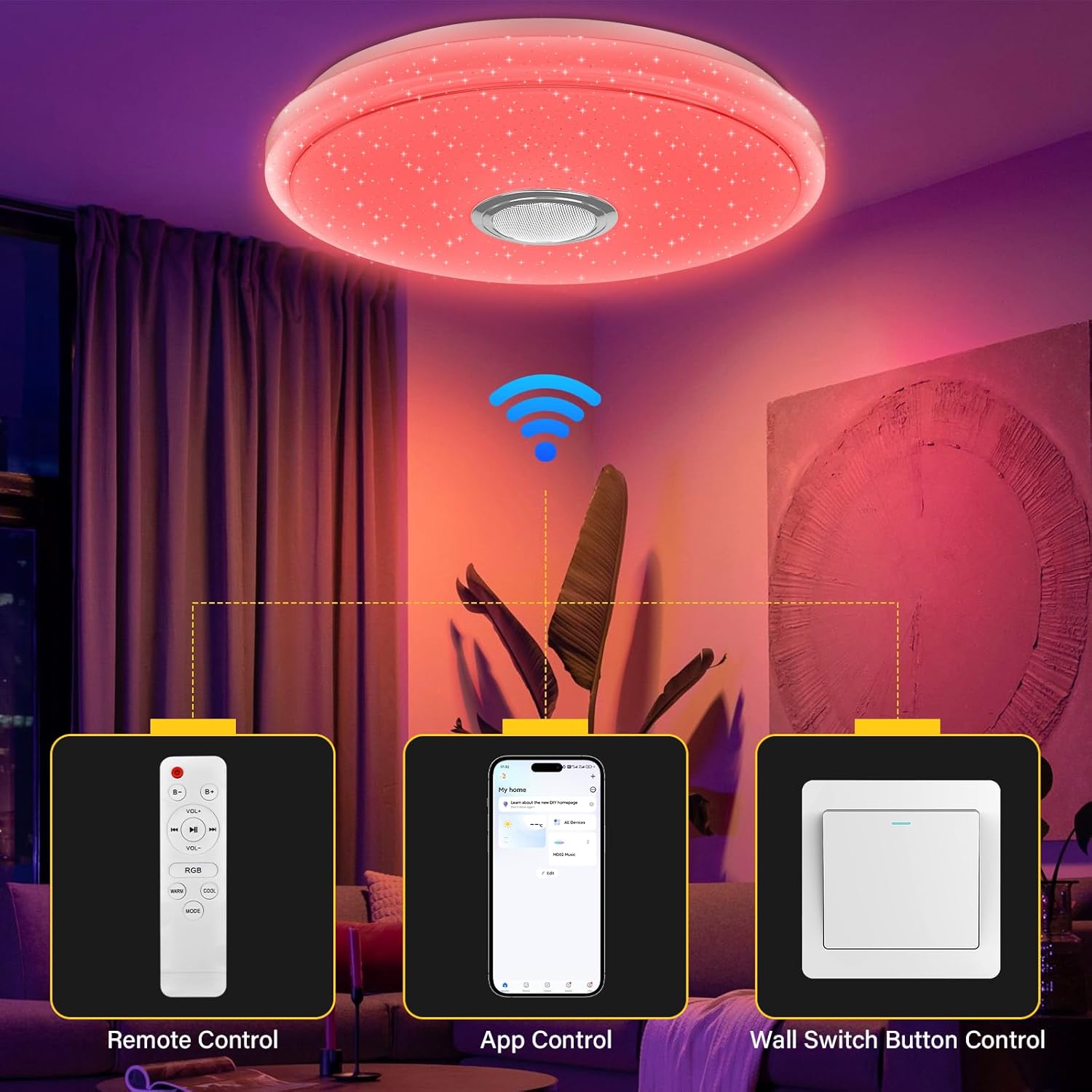 Thumbnail 5 de OGVDOE Lámpara techo LED 60W RGB con altavoz