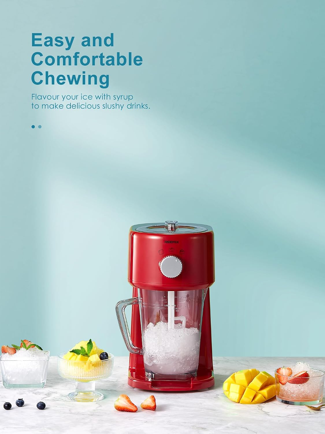Detalle 2 de Reemix BH9271 Electric Ice Crusher with Removable Jug, 3 Speeds, Red
