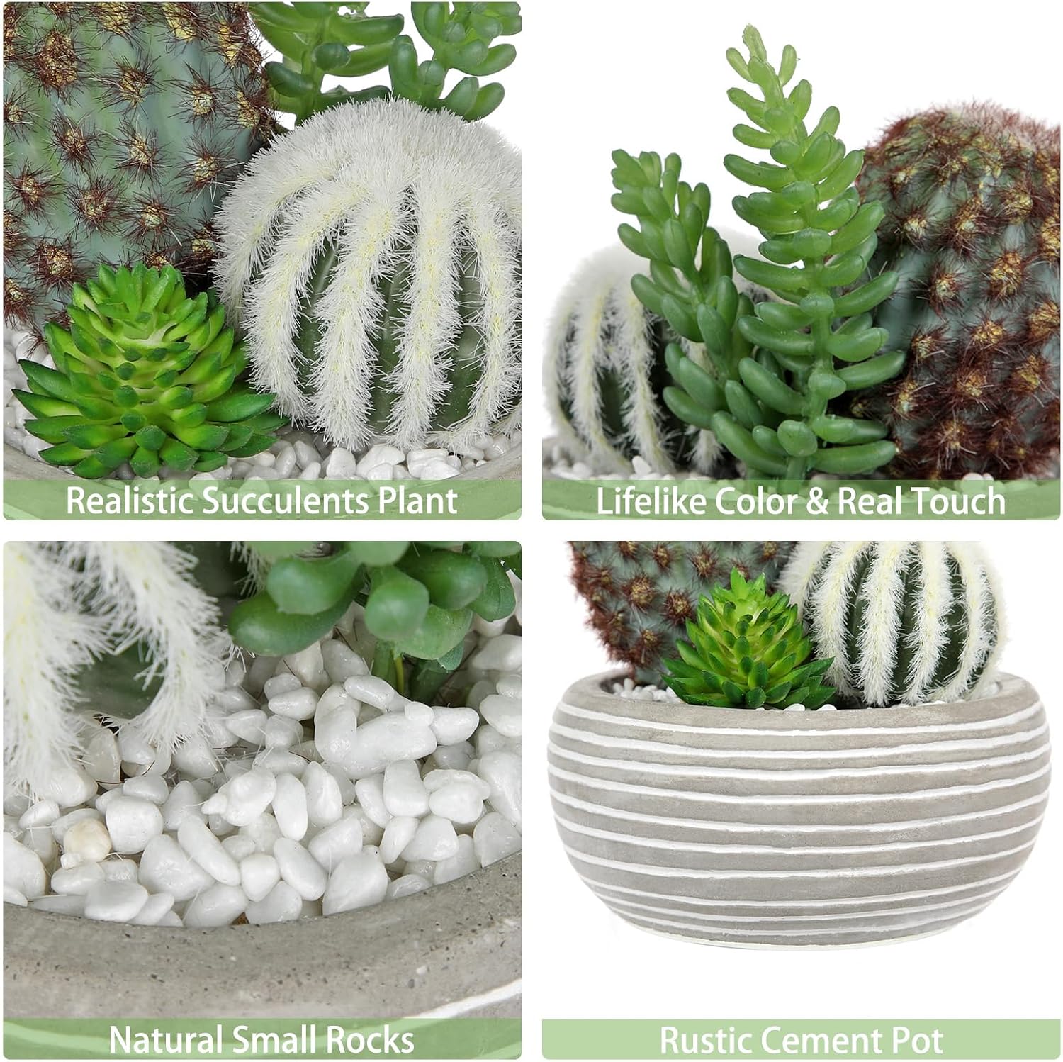 Detalle 2 de Oairse Small Artificial Cactus in Cement Pots