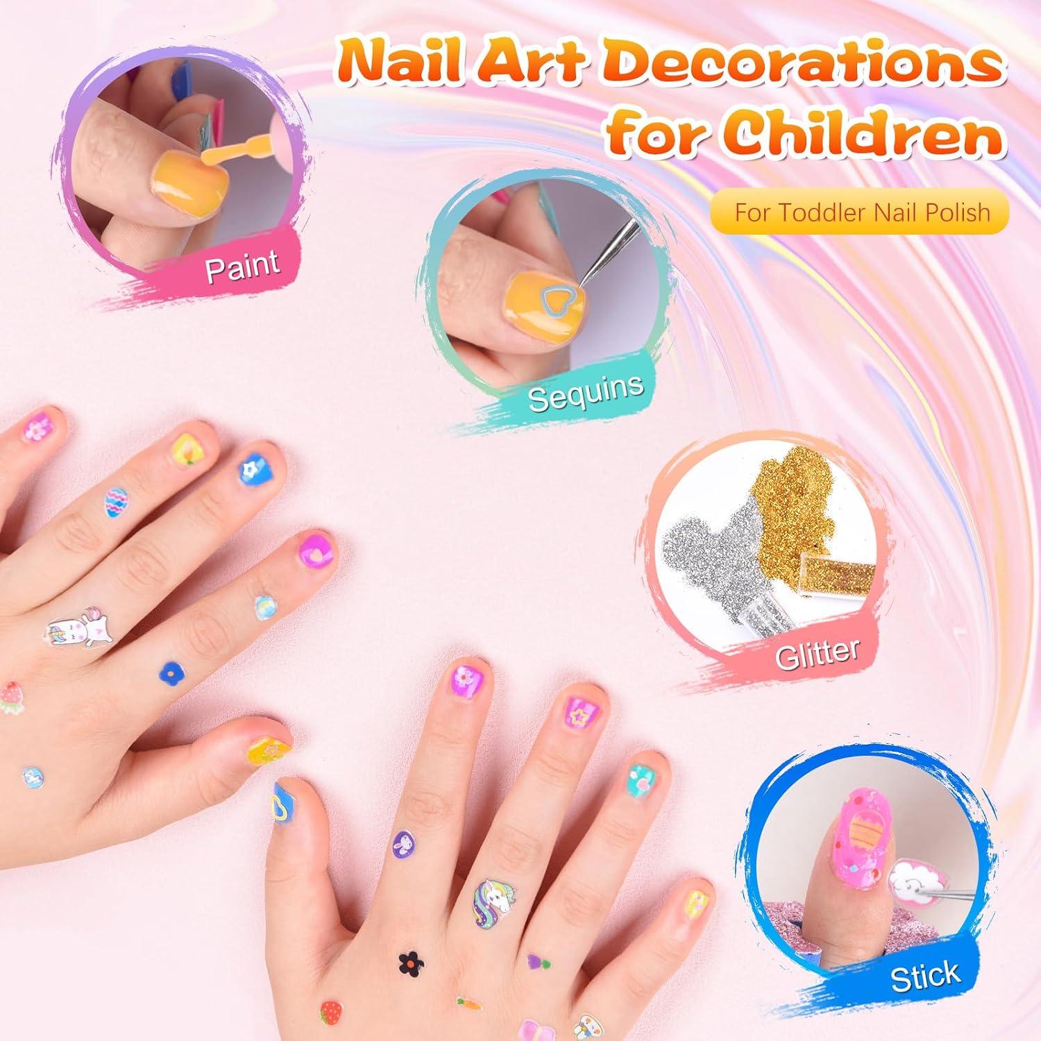 Detalle de ETYJO Kindernagellack Set auf Wasserbasis – Peel Off Ungiftig, 6×5 ml