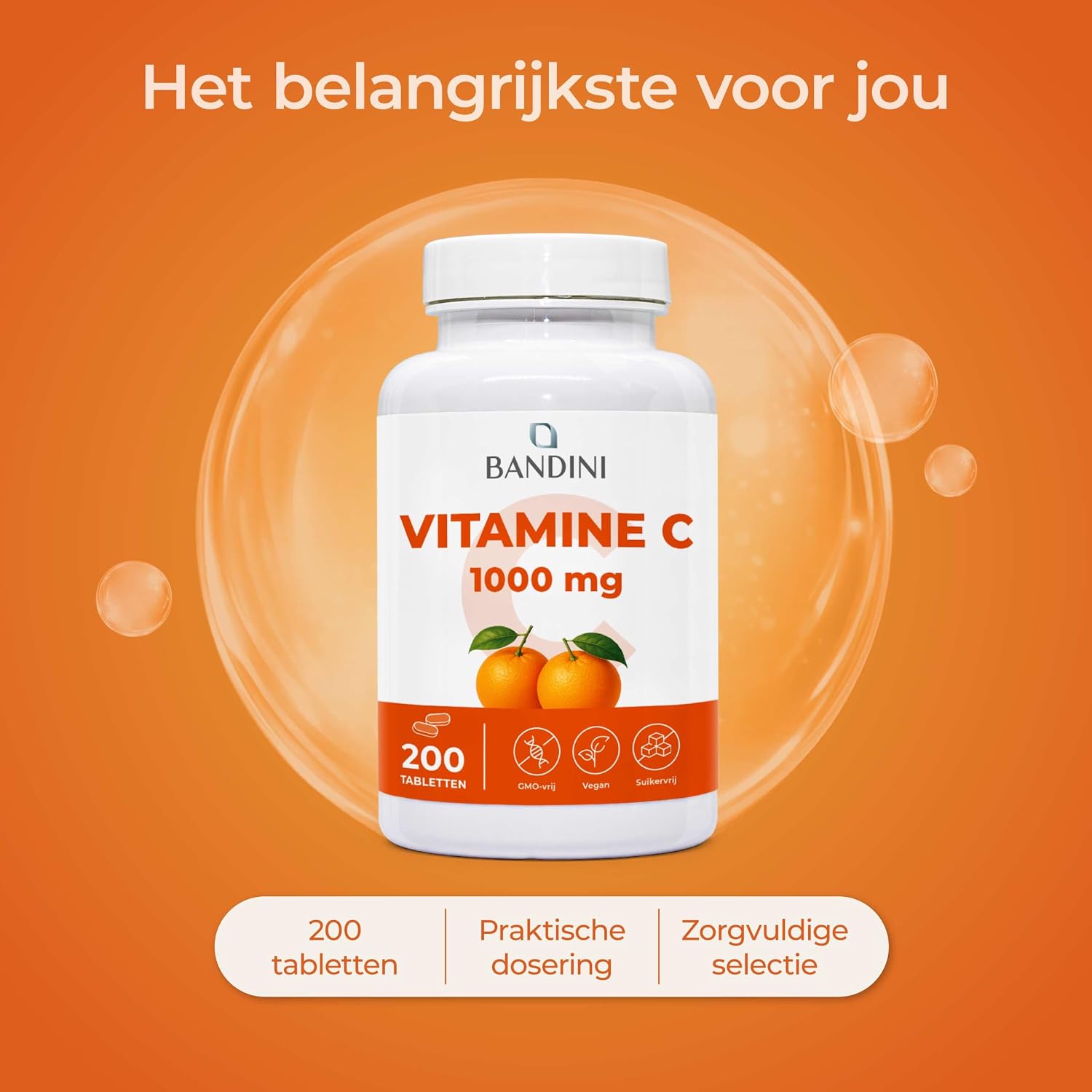 Detalle de Bandini Vitamine C 1000 mg, 200 tabletten – vegan L-ascorbinezuur