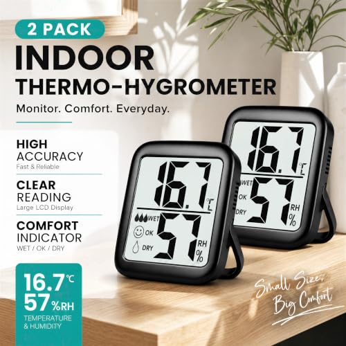 Detalle de Antonki 2 Pack Indoor Room Thermometer Hygrometer – Real-Time Temperature & Humidity Monitor