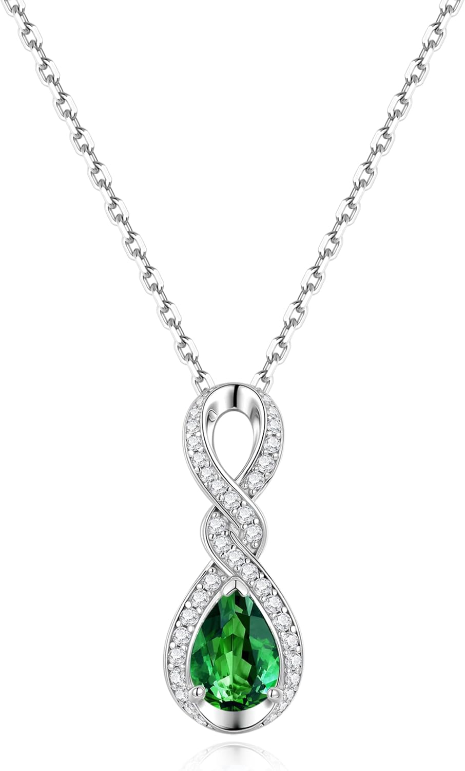 Detalle de FANCIME Infinity Embrace Halskette mit Geburtsstein – Sterling Silber, Emerald Mai