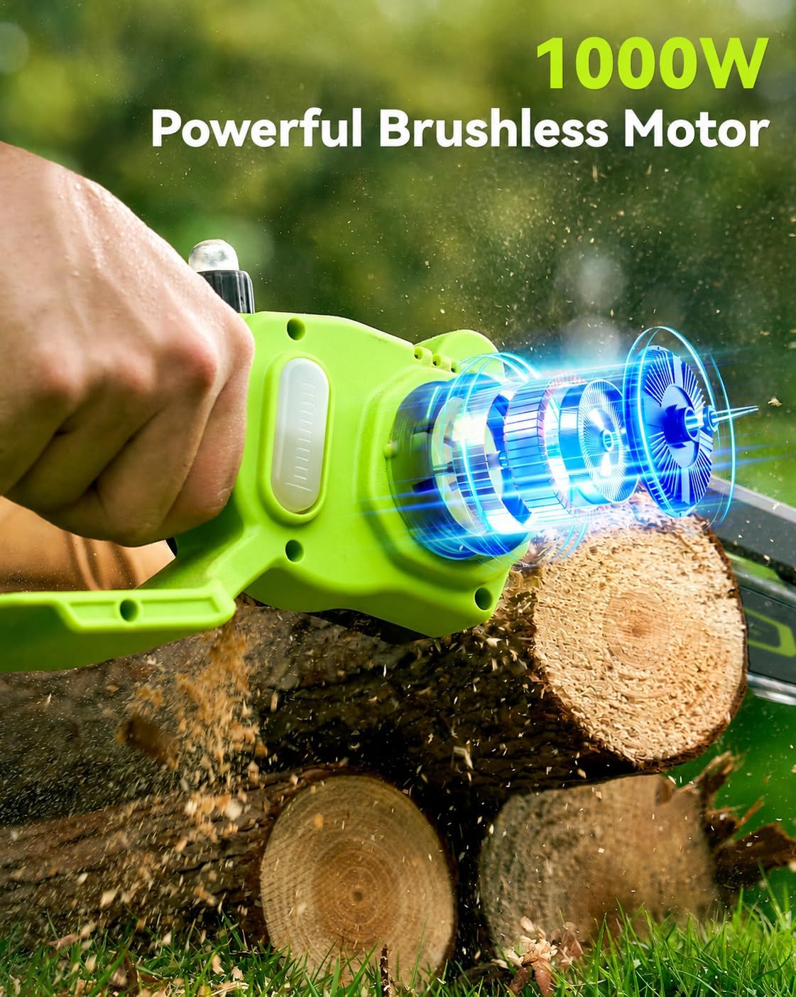 Detalle de Supstable BL-168 Cordless Mini Chainsaw, 6- and 8-Inch Bars, 1000W Brushless Motor