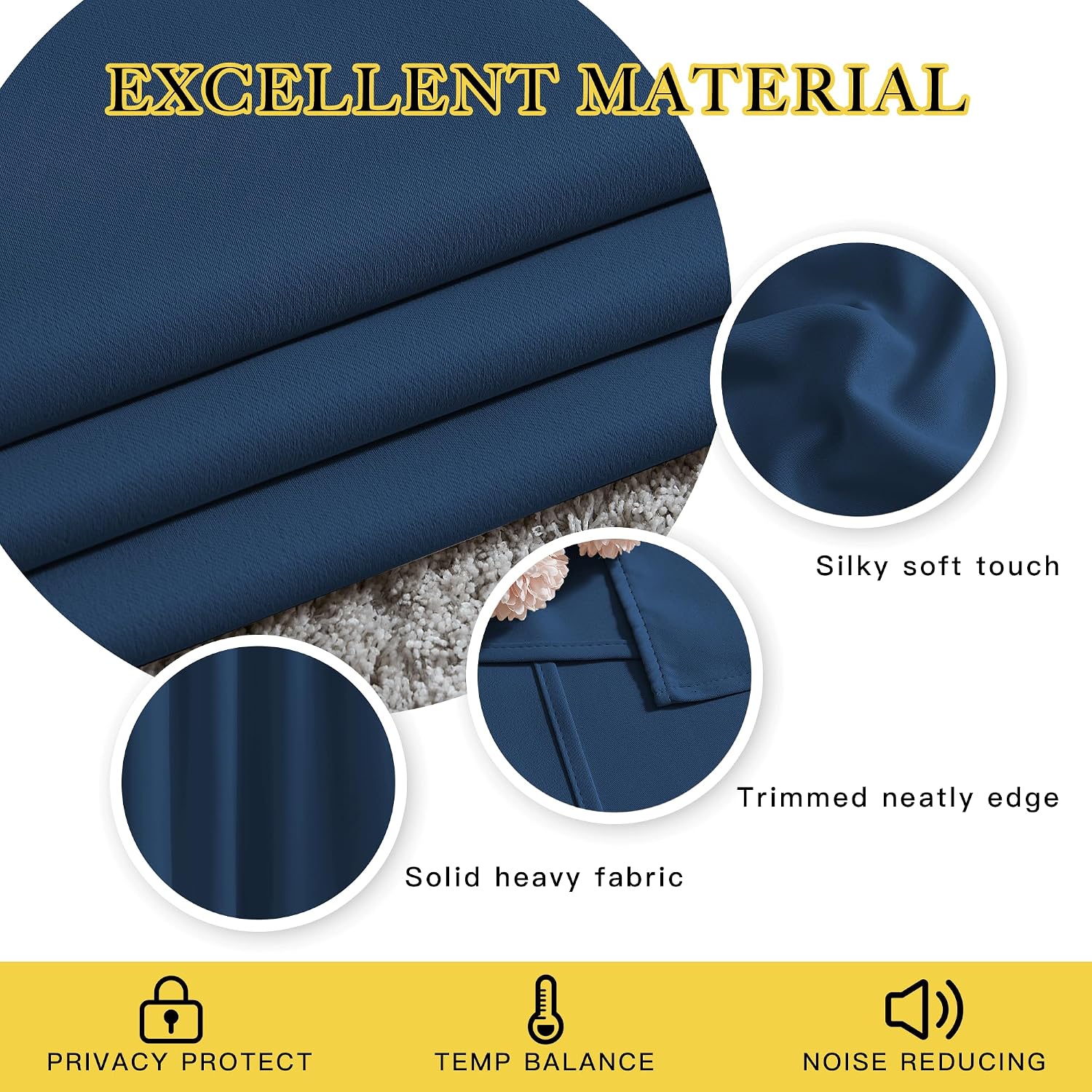 Detalle de NICETOWN Moroccan Blue Room Darkening Curtains — 84-Inch, 2 Panels, Thermal Insulated Blackout with Grommets