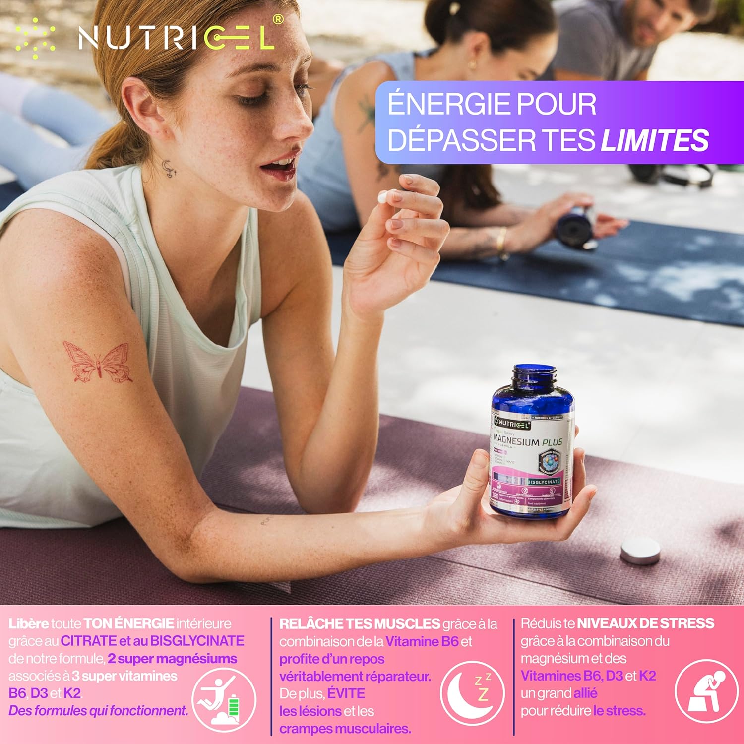 Thumbnail 2 de Magnésium bisglycinate + citrate 2177 mg avec vitamines B6, D3 et K2 – 180 gélules végétaliennes