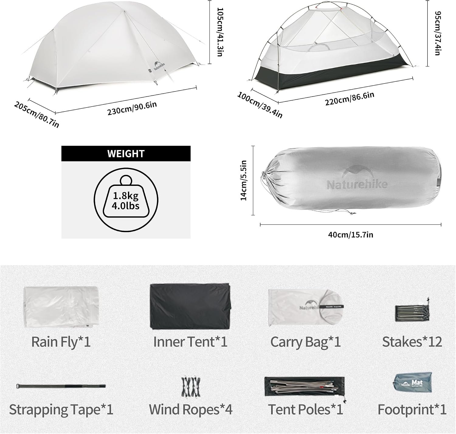 Detalle 2 de Naturehike Mongar Pro koepeltent voor 1 persoon, nylon en 3-4 seizoenen