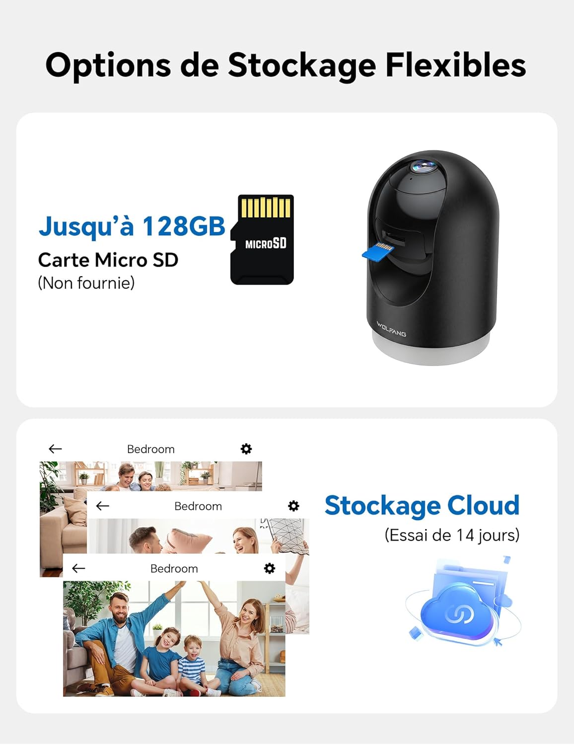Thumbnail 6 de WOLFANG Camera Interieur 2K WiFi – Lot de 2, PTZ 360° avec Suivi Automatique et Audio Bidirectionnel