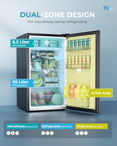 Thumbnail 2 de EUHOMY 93L Under Counter Fridge Freezer: Ultra‑Quiet, 7‑Stage Thermostat, 38dB, 82L Fridge + 8L Freezer for Dorms, Offices and Bedrooms