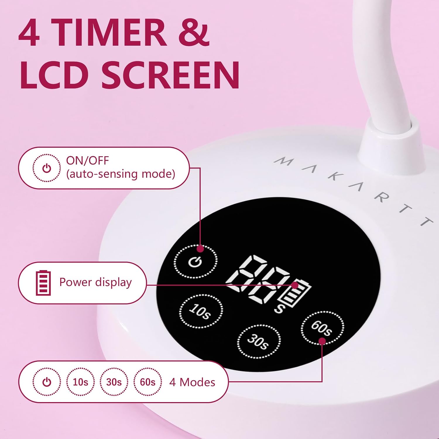Detalle de Makartt UV LED Nail Lamp – Gooseneck, kabellose LED-Nagellampe mit 30 mW/cm², 4 Timern und Auto-Sensor