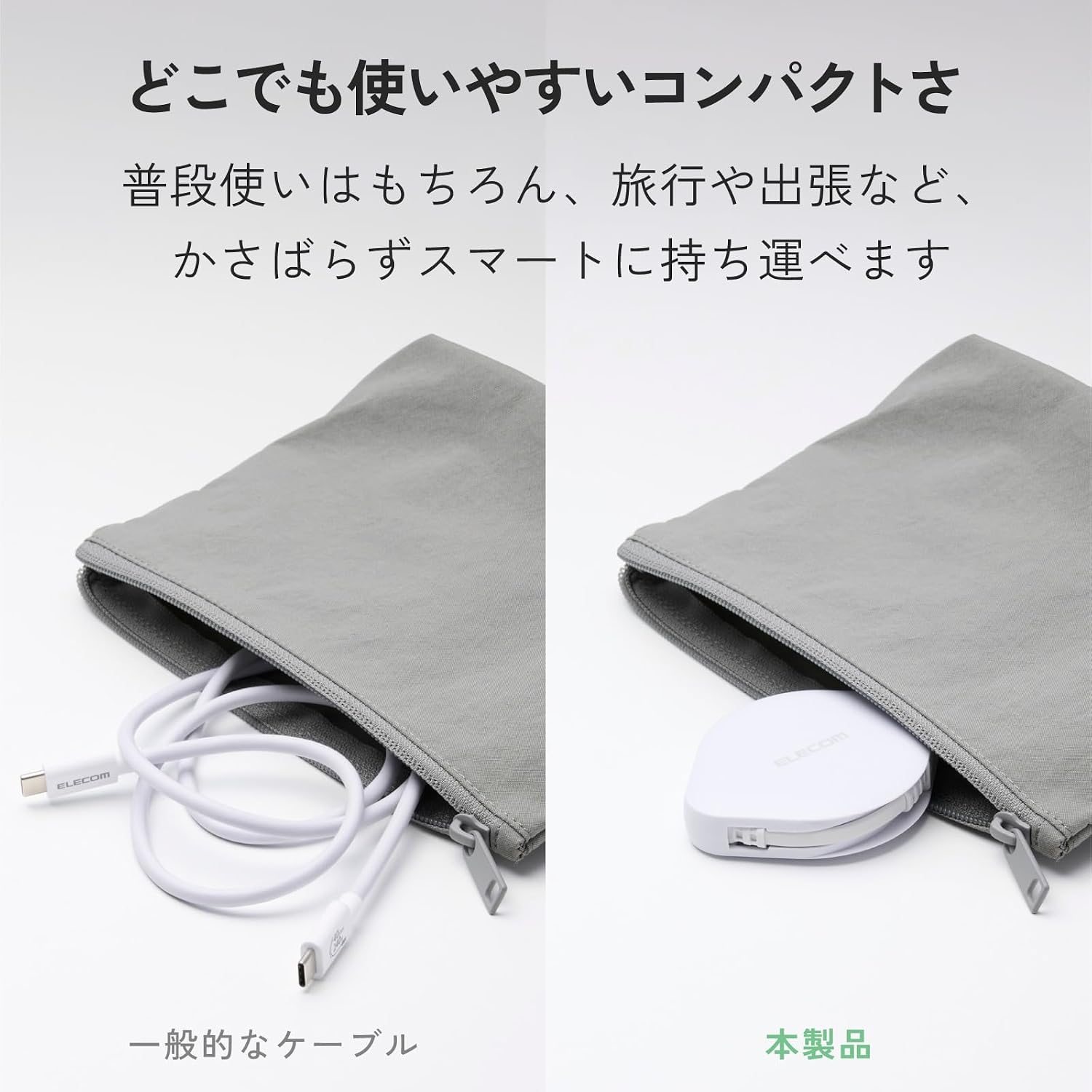 Detalle de エレコム MPA-CCECRLR09WH 巻き取り式USB Type-Cケーブル 0.9m・PD 60W対応・ホワイト