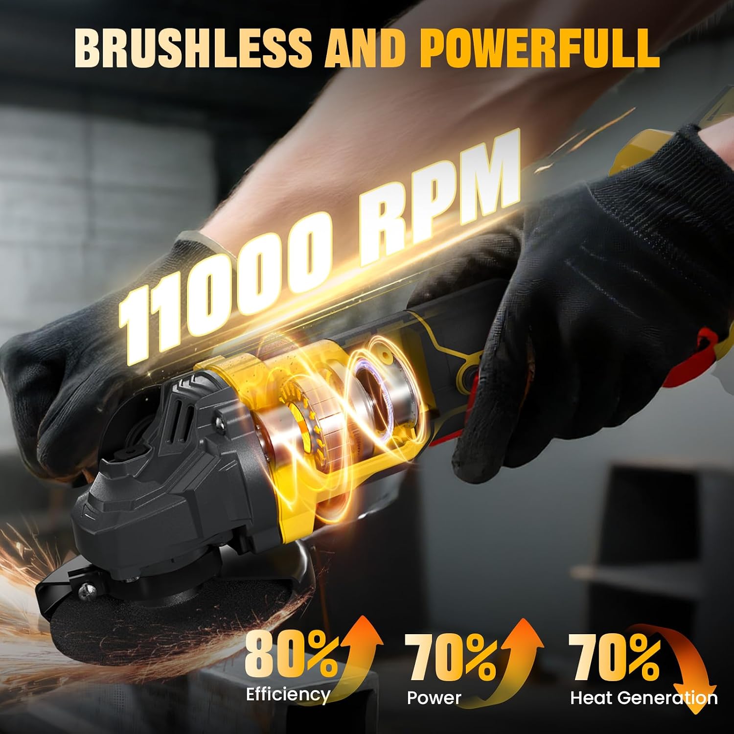 Detalle de Fogera ML-A005 Cordless Angle Grinder, 4-1/2-Inch, 3-Speed Brushless