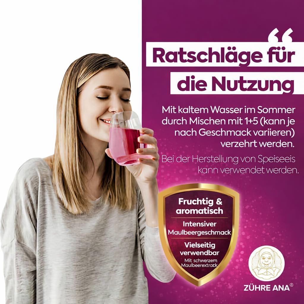 Detalle de Zühre Ana Schwarzer Maulbeer Extrakt – Maulbeersirup mit natürlichem Karadut-Extrakt, vegan
