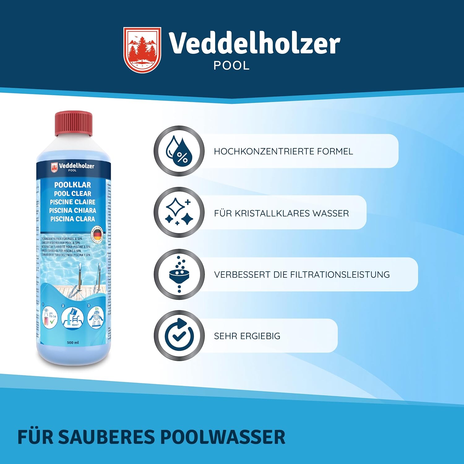 Thumbnail 1 de Veddelholzer Poolklar 0,5 L – Trübungsentferner für Pool, Whirlpool, Planschbecken & Eisbäder