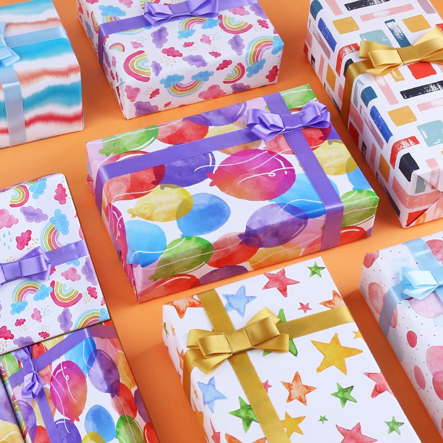 Thumbnail 5 de Liiqin 6 Blatt Geschenkpapier Set für Kindergeburtstag, 50×70 cm – Regenbogen & Luftballons
