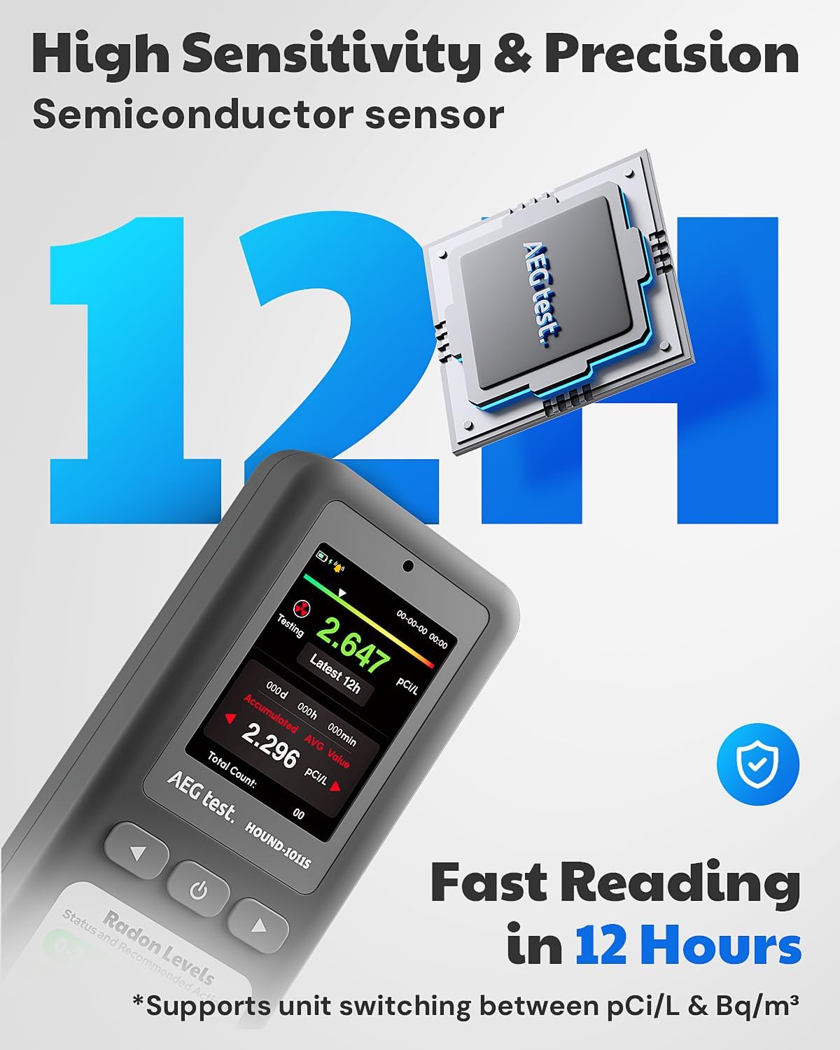 Thumbnail 1 de AEGTEST HOUND-1011S Portable Radon Detector with Color Display and Alarms