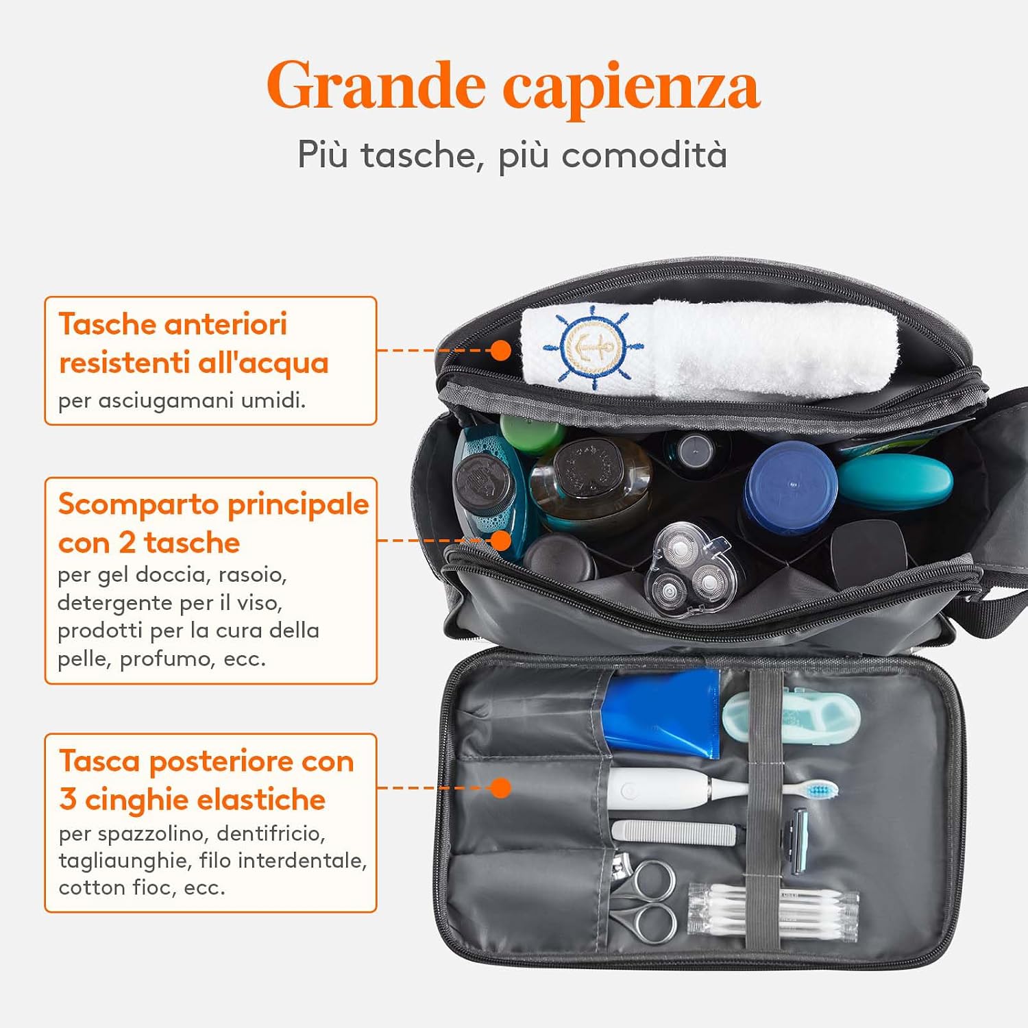 Detalle de Lifewit Beauty Case da Uomo grande grigio con doppia cerniera e scomparti idrorepellenti