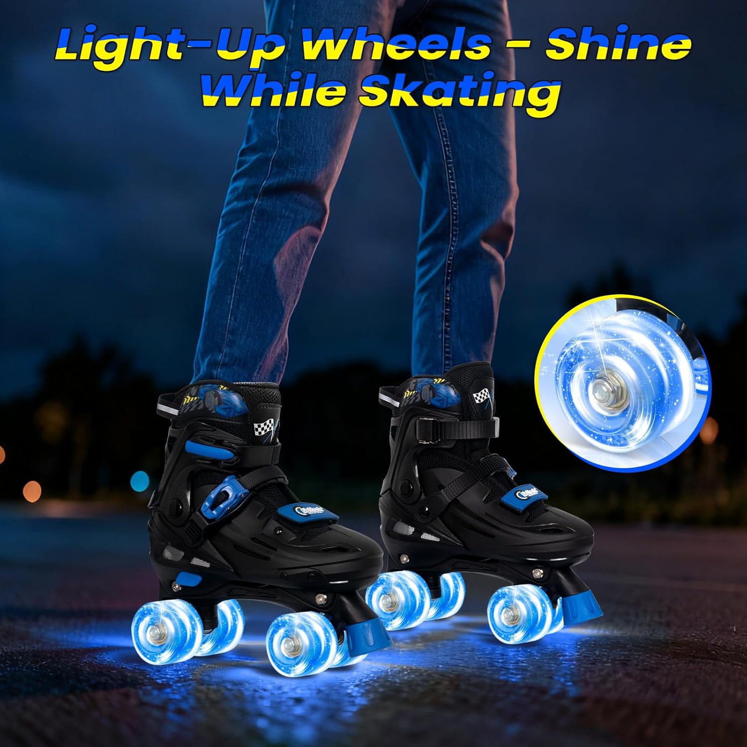 Thumbnail 2 de Nattork Adjustable Roller Skates for Kids (Ages 4–16) — Racing Car Design, ABEC-7 Bearings, Rear Brake