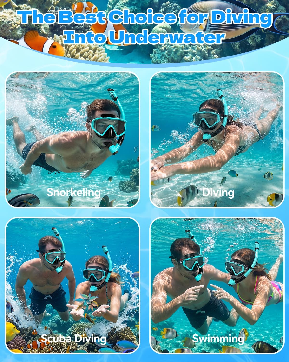 Detalle de Aegend Snorkeling Gear: 180° Panoramic Mask & Dry Top Snorkel for Adults