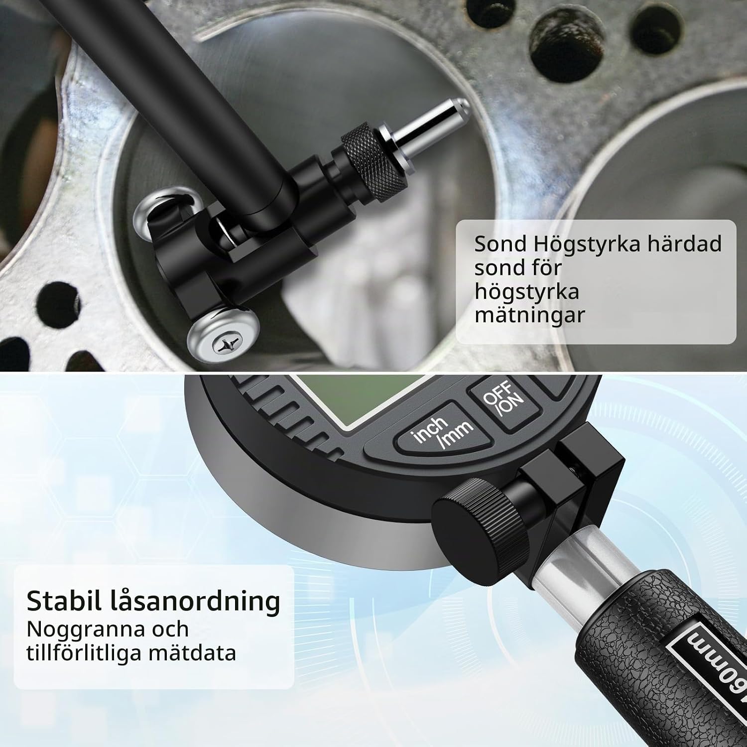 Detalle de ALLmeter digital hålmätare 50–160 mm, 0,01 mm och 12 mätsonder
