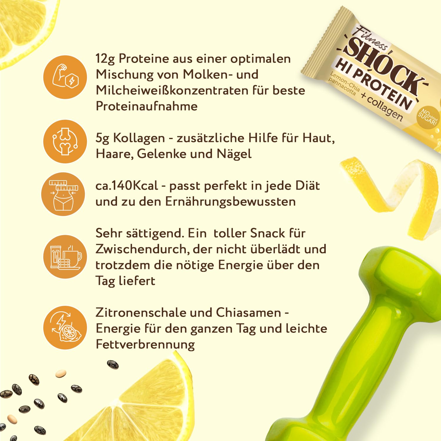 Thumbnail 5 de FitnesSHOCK Proteinriegel-Set mit 12 g Eiweiß pro Riegel (30 %) – Zitronen-Chia-Pannacotta, zuckerfrei, 12er-Pack