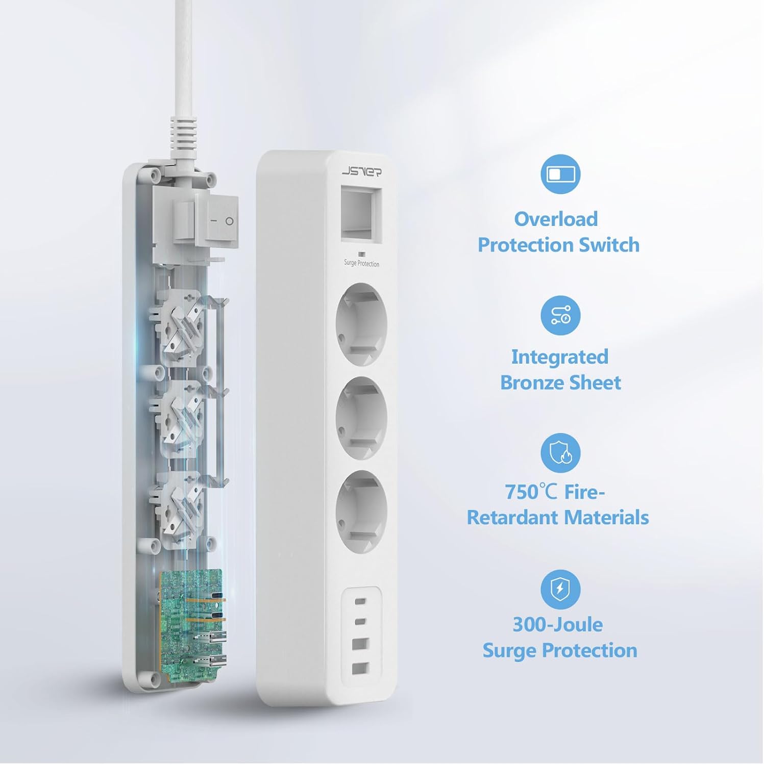 Thumbnail 3 de Multipresa JSVER 7 in 1 con 3 prese CA e 4 porte USB (2 USB-C + 2 USB-A) – cavo 4 m