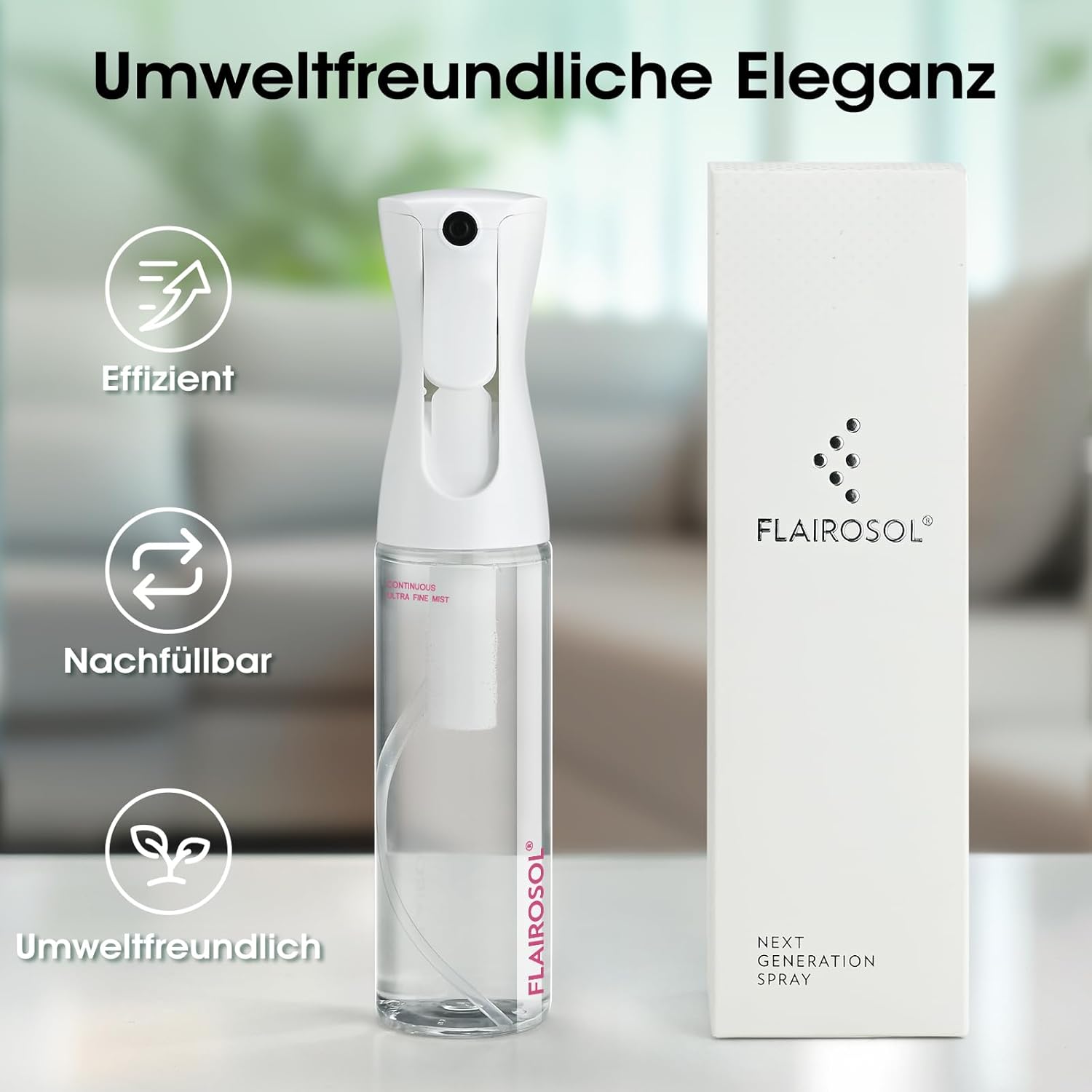 Thumbnail 1 de FLAIROSOL Das Original Sprüher 300 ml – ultrafeiner Nebel, 0,3 mm Zerstäubung, transparent, rosa Druck, wiederauffüllbar