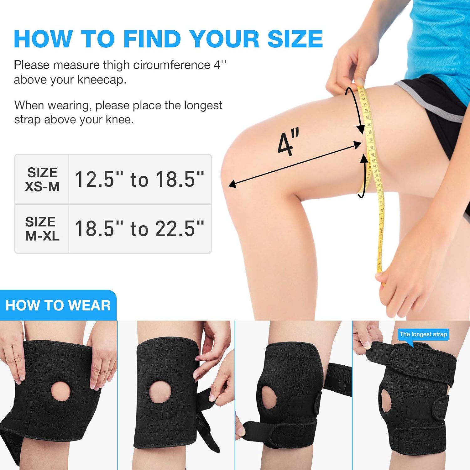 Detalle 2 de AVIDDA Knee Support open‑patella brace 12.5"–18.5" 🩺