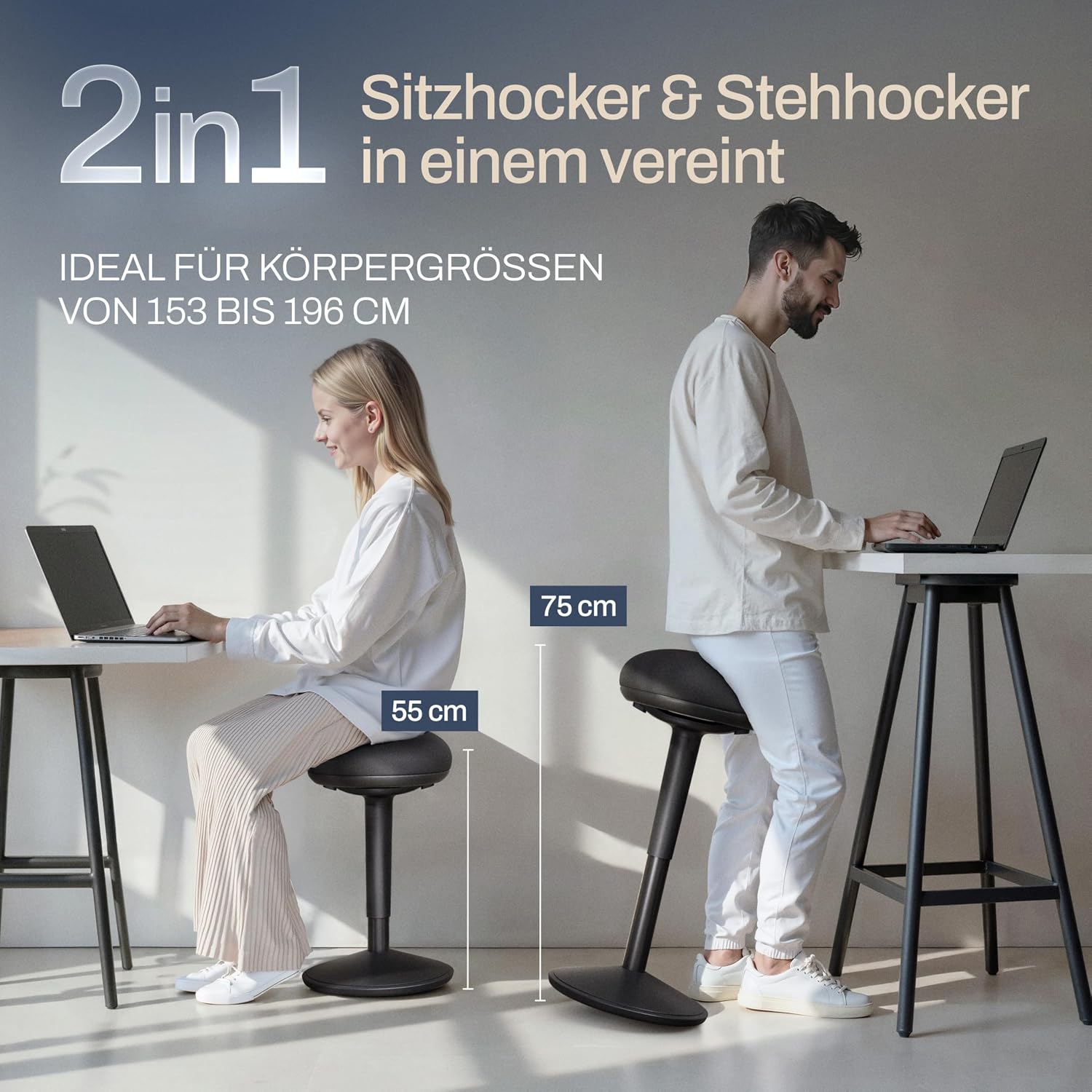 Thumbnail 1 de Wohnperle Bürohocker ergonomisch 2in1 höhenverstellbar