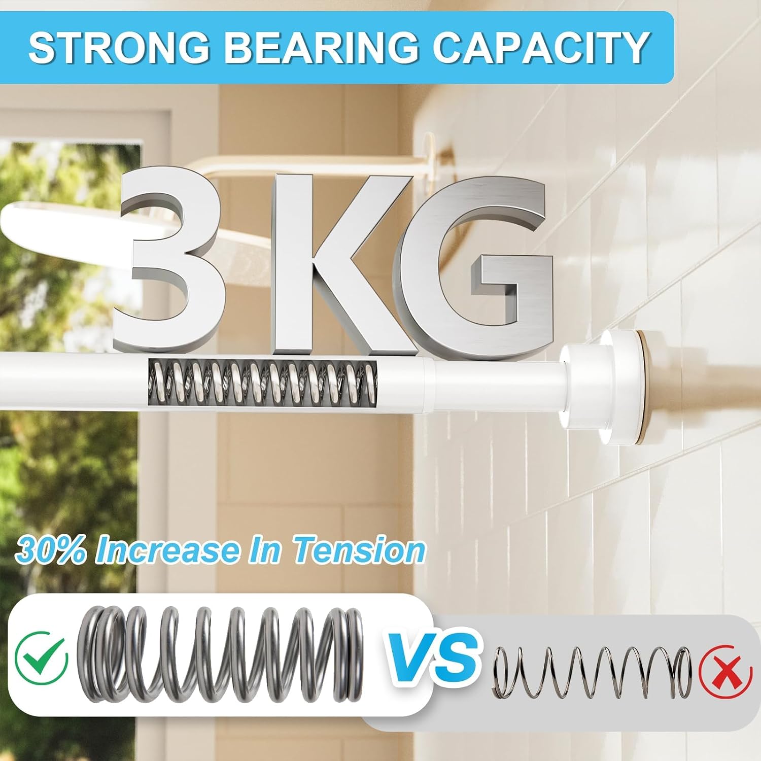 Thumbnail 3 de Shower Curtain Pole Extendable 78–195 cm