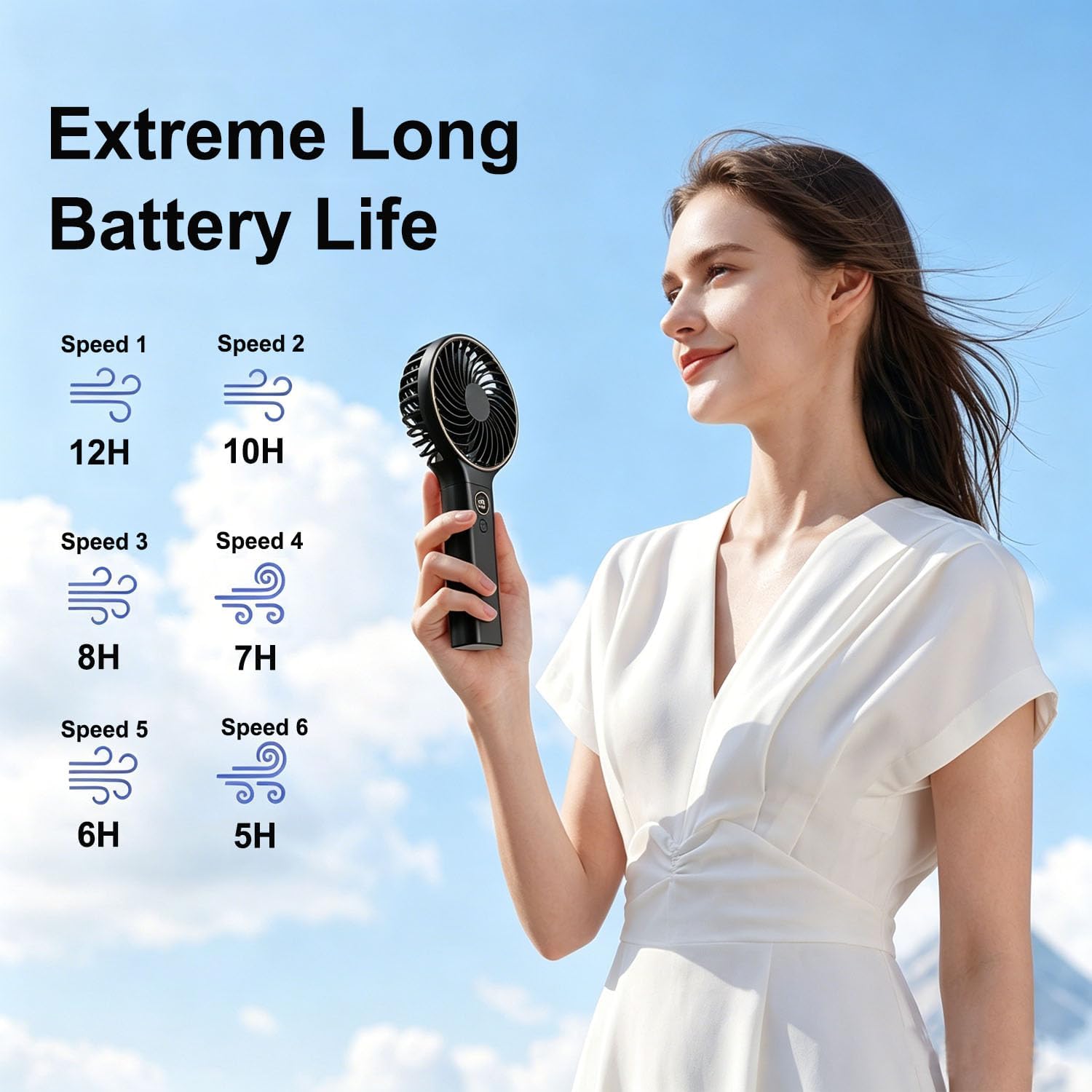 Detalle 2 de FGHB Hand Held Fan: Compact USB Rechargeable Personal Fan with LED Display