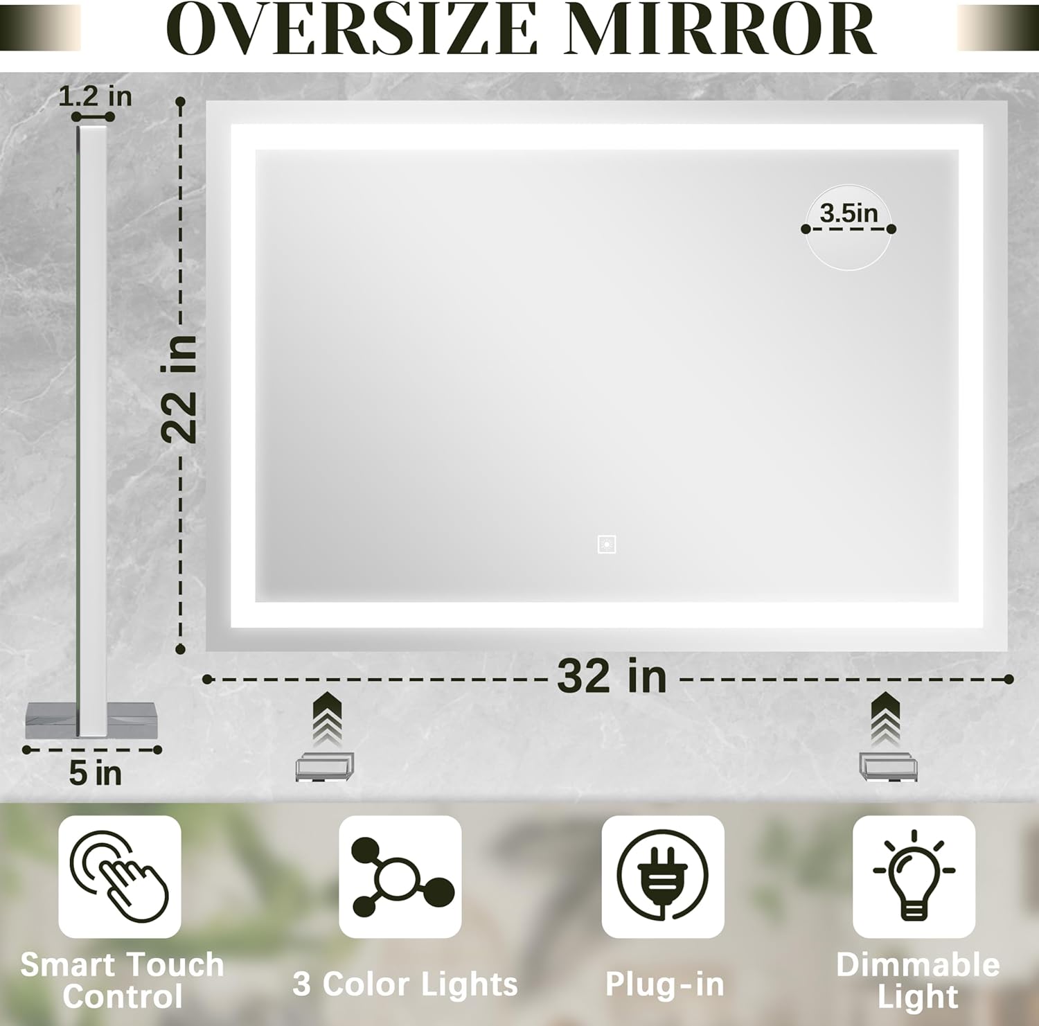Detalle 2 de ROLOVE 32x22 Inch Lighted Vanity Mirror ⚙