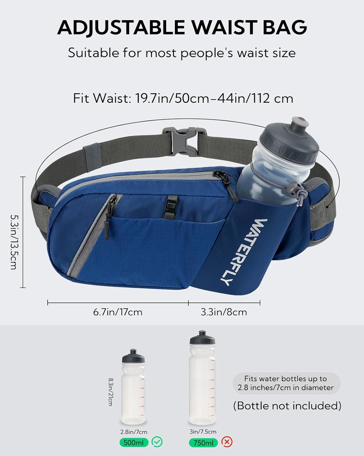 Detalle de Waterfly Bum Bag Waist Pack: Lightweight Fanny Pack with Water Bottle Holder for Active Lifestyles