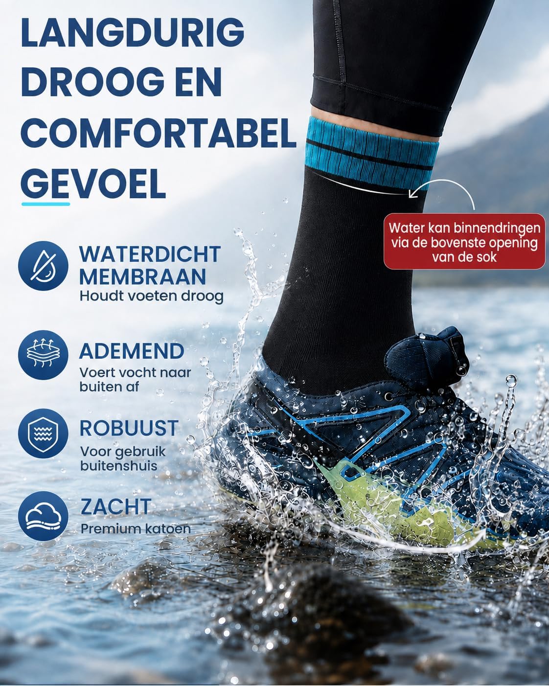 Detalle de Niorasen waterdichte herensokken voor outdoor, halfhoog en 3-laags