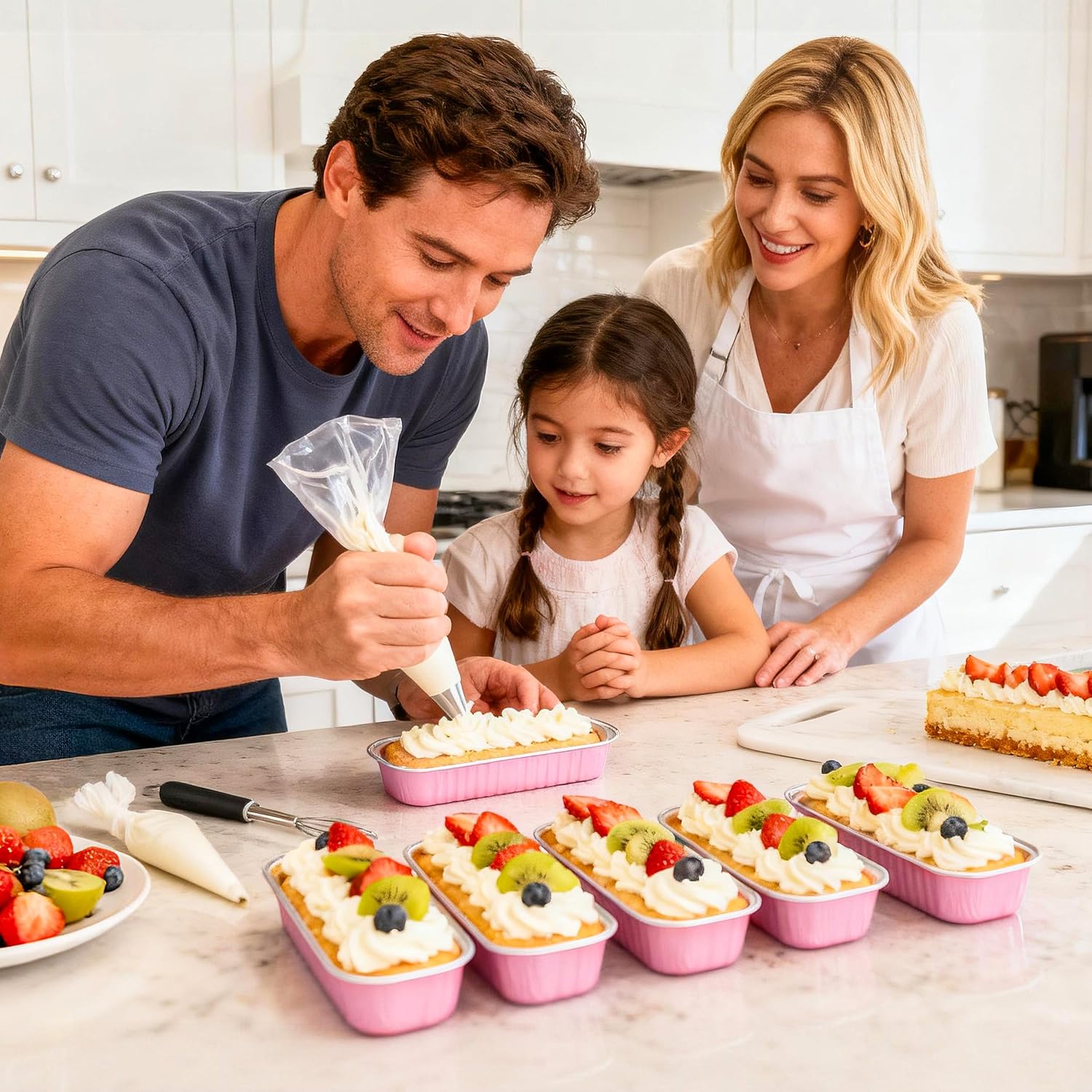 Thumbnail 6 de NPLUX 50-Pack Mini Cake Pans with Lids and Spoons (Rectangular Aluminum Foil Bread Pans) – Pink, 6.8 oz
