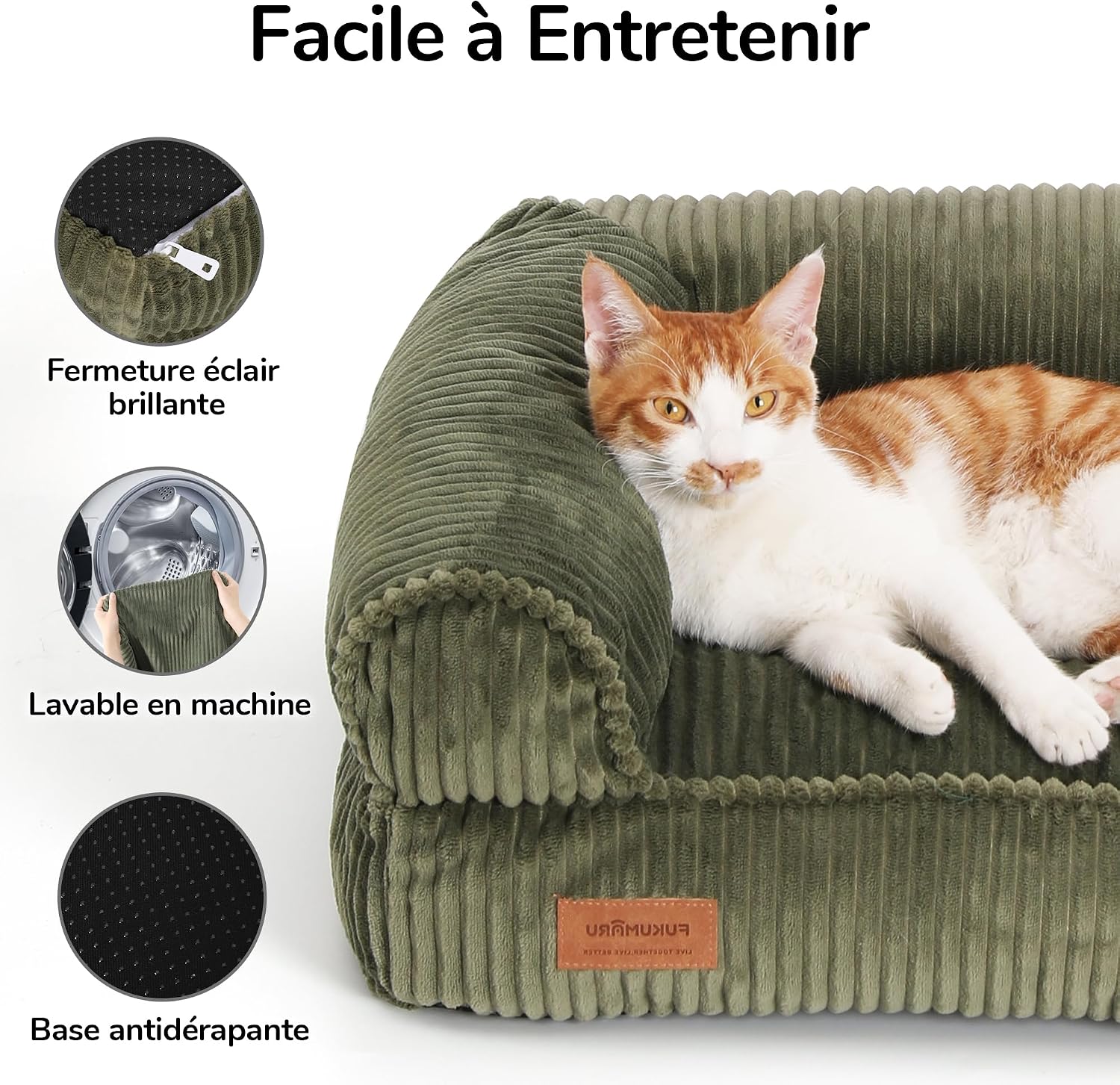 Detalle 2 de FUKUMARU Panier Chiens Chats — canapé lavable et antidérapant 72 x 52 x 22 cm, Vert