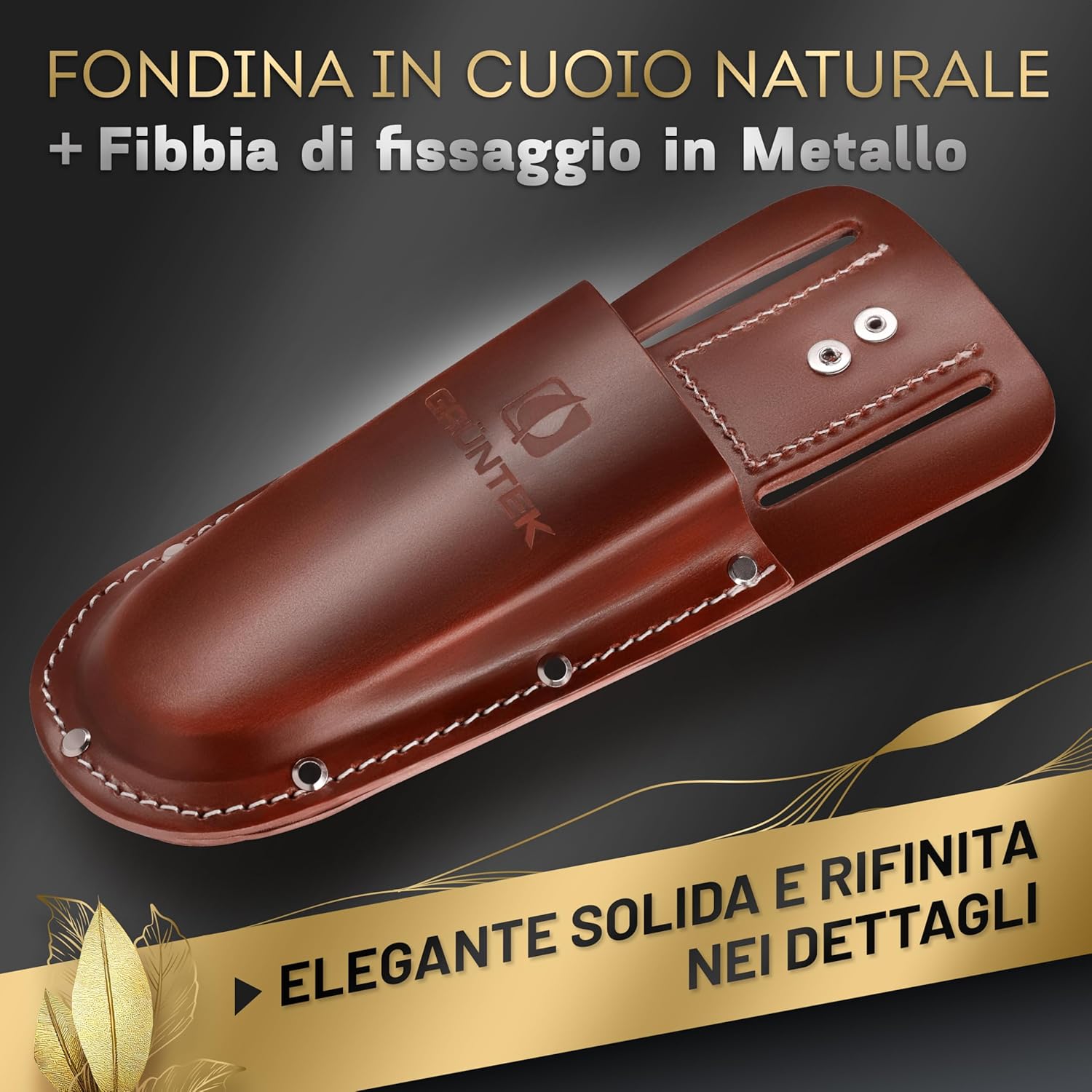 Thumbnail 1 de GRÜNTEK Fondina in cuoio per cesoie da giardino – Vera pelle marrone scuro