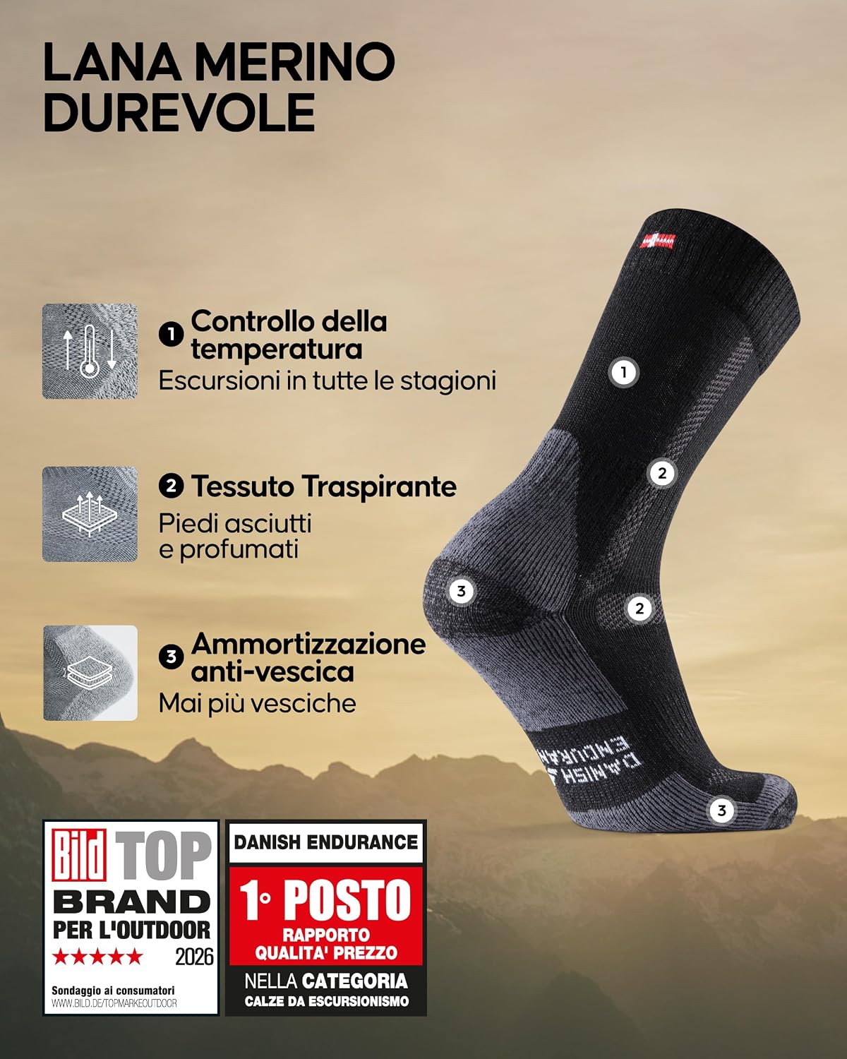 Detalle 2 de Calze trekking lana Merino 3 paia 38%
