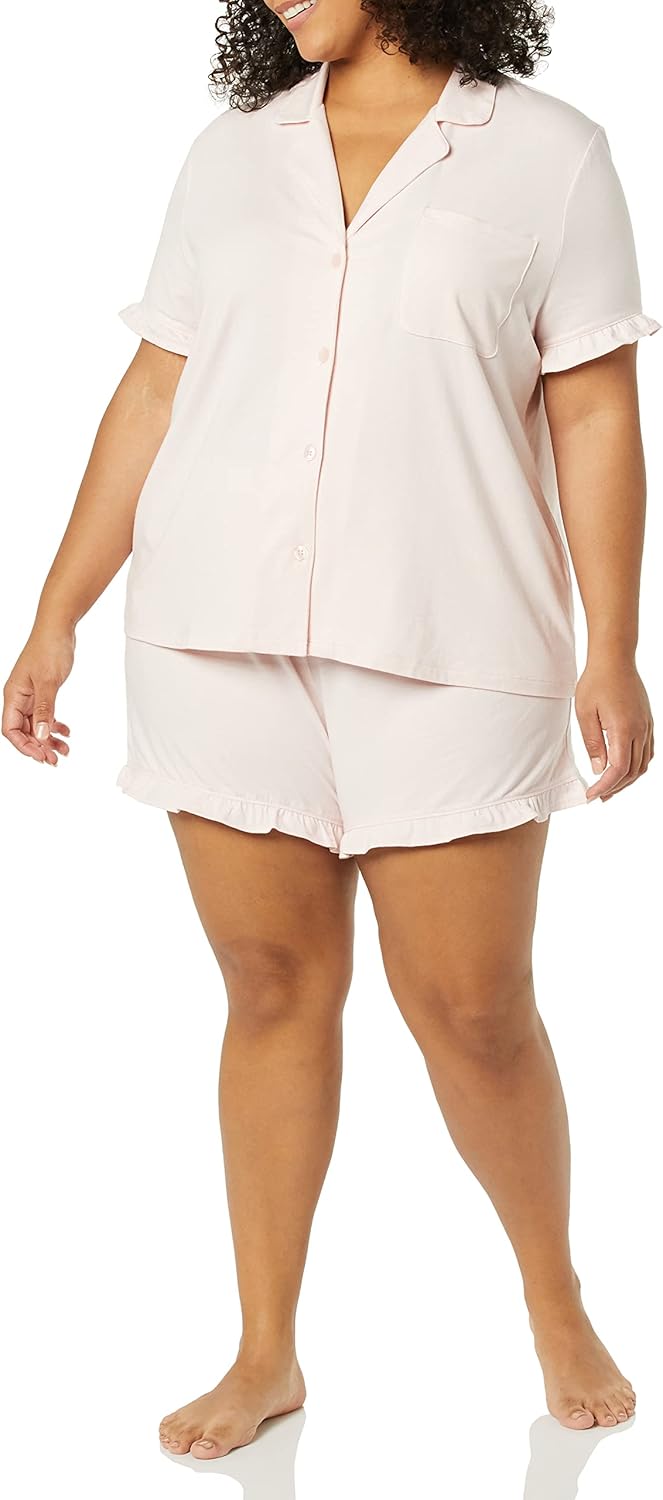 Thumbnail 2 de Amazon Essentials Damen Pyjama-Set aus Baumwoll-Modal mit Passepoilierung & gerundetem Kragen (Übergrößen)