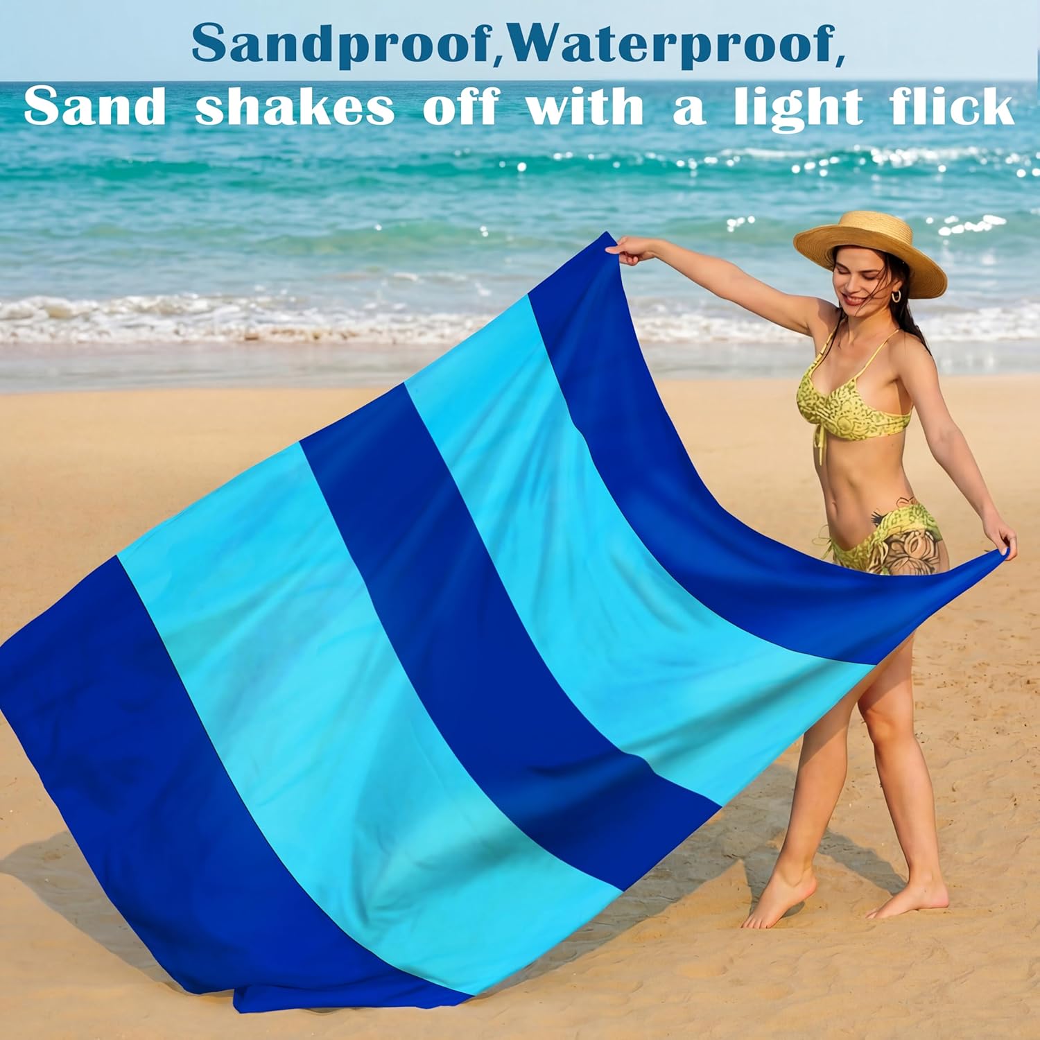 Detalle 2 de Famstar Beach Blanket Oversized Extra Large 78"×81" (10'×9'), Waterproof & Sandproof
