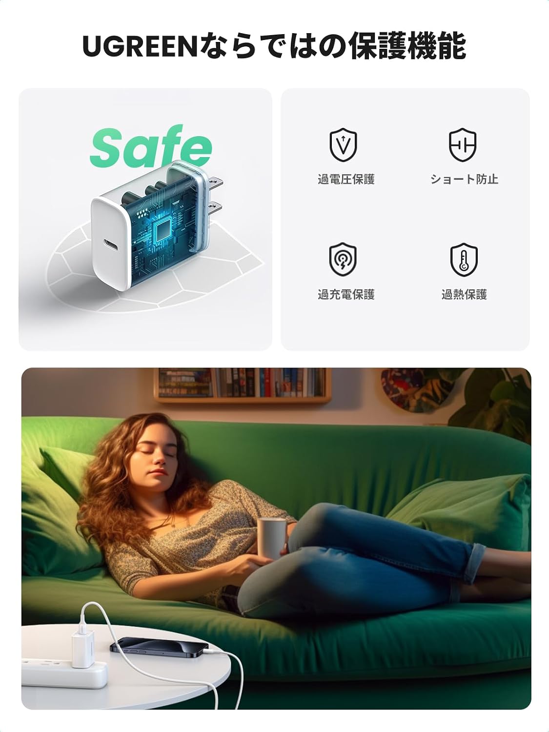 Detalle 1 de UGREEN CD137(60449JP)20W USB-C PD急速充電器 QC4.0対応 ホワイト