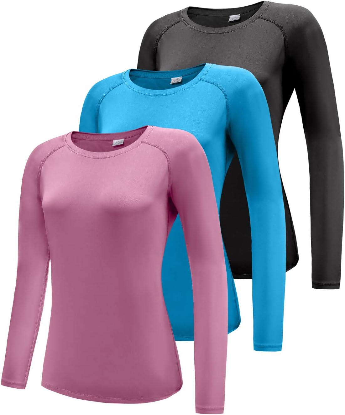Detalle de Damen 3er Pack Langarmshirt T-Shirts – UPF 50+, schnelltrocknend, atmungsaktiv & elastisch