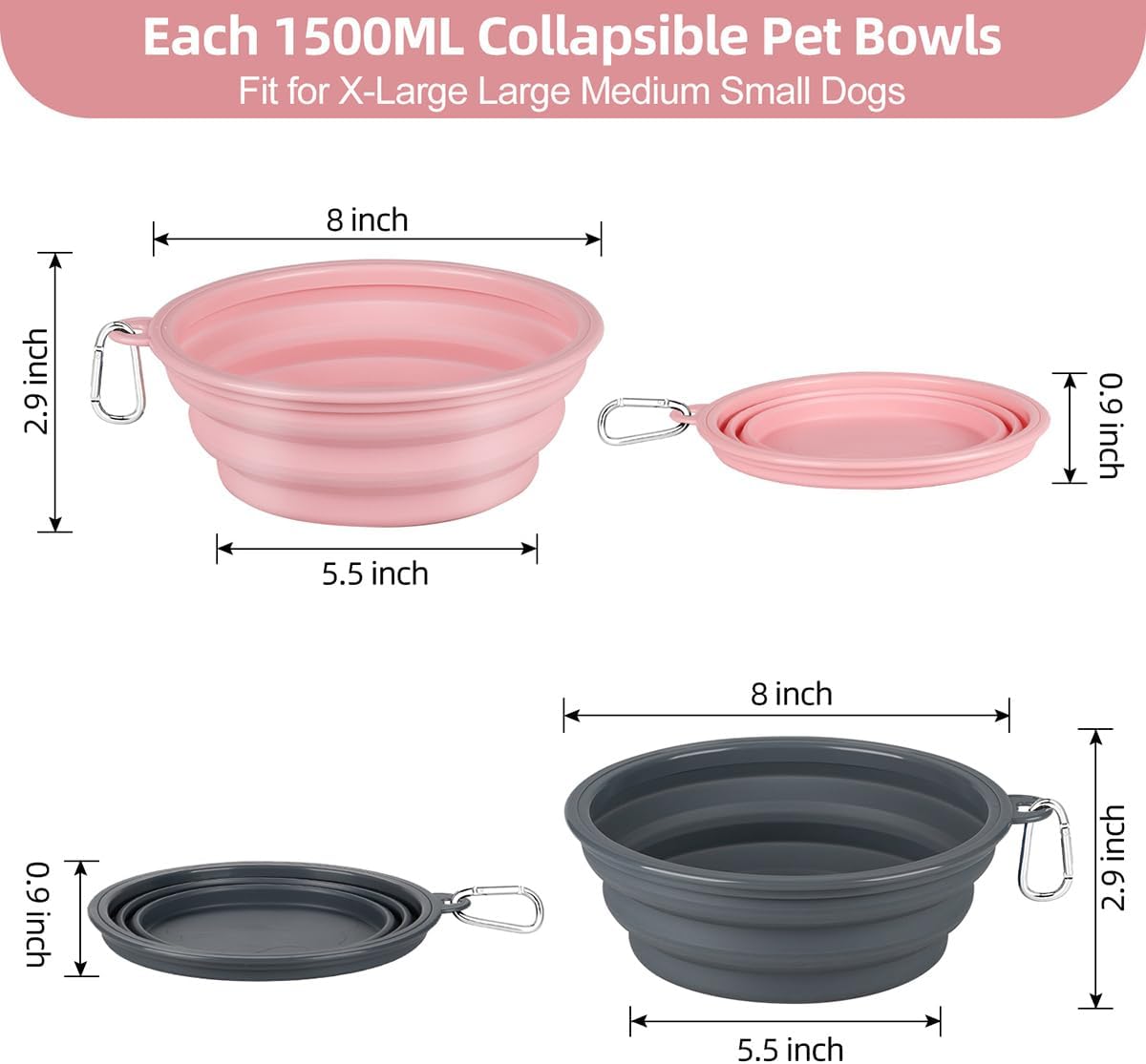 Detalle de Kytely Collapsible Dog Bowls 1,500 ml