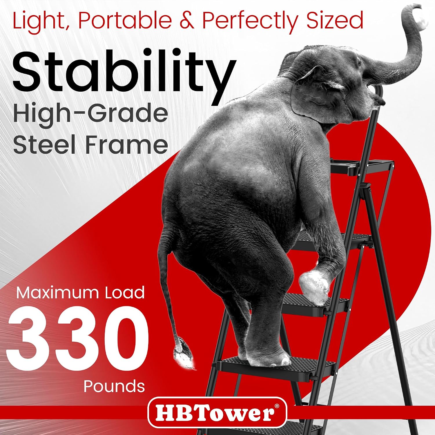 Detalle de HBTower TJ014CAH 4-Step Folding Steel Ladder with Tool Platform